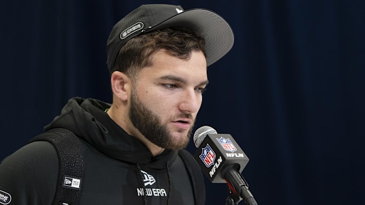 Arizona State running back Cameron Skattebo during the 2025 NFL Combine at Indiana Convention Center.