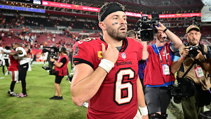 Tampa Bay Buccaneers quarterback Baker Mayfield had a heartbreaking reaction to Chris Godwin's injury.