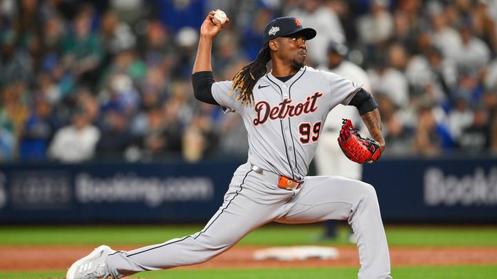 Oct 4, 2025; Seattle, Washington, USA; Detroit Tigers pitcher Rafael Montero (99) delivers a pitch in the sixth inning against the Seattle Mariners during game one of the ALDS round for the 2025 MLB playoffs at T-Mobile Park. Mandatory Credit: Steven Bisig-Imagn Images Oct 4, 2025; Seattle, Washington, USA; Detroit Tigers pitcher Rafael Montero (99) delivers a pitch in the sixth inning against the Seattle Mariners during game one of the ALDS round for the 2025 MLB playoffs at T-Mobile Park. Mandatory Credit: Steven Bisig-Imagn Images