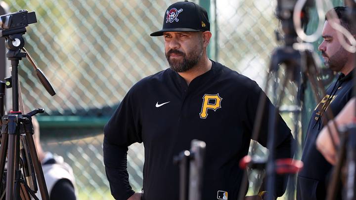 Feb 14, 2025; Bradenton, FL, USA;  Pittsburgh Pirates pitching coach Oscar Marin during spring training workouts at Pirate City. Mandatory Credit: Kim Klement Neitzel-Imagn Images