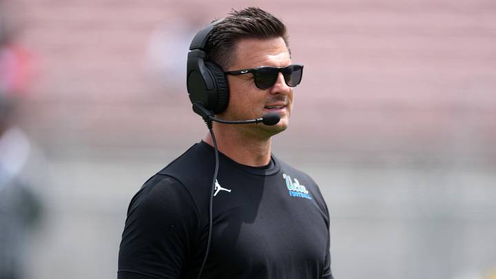 May 2, 2026; Pasadena, CA, USA; UCLA Bruins coach Bob Chesney reacts during the spring game at Rose Bowl. Mandatory Credit: Kirby Lee-Imagn Images May 2, 2026; Pasadena, CA, USA; UCLA Bruins coach Bob Chesney reacts during the spring game at Rose Bowl. Mandatory Credit: Kirby Lee-Imagn Images