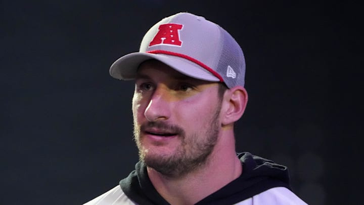 Jan 30, 2025; Orlando, FL, USA; AFC linebacker Joey Bosa of the Los Angeles Chargers during the Pro Bowl Skills Challenge at Nicholson Fieldhouse. Mandatory Credit: Kirby Lee-Imagn Images
