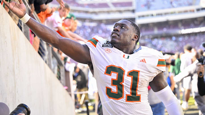 Dec 20, 2025; College Station, TX, USA; Miami Hurricanes linebacker Wesley Bissainthe (31) walks off the field after the Hurricanes win over the Texas A&M Aggies at Kyle Field. Mandatory Credit: Jerome Miron-Imagn Images Dec 20, 2025; College Station, TX, USA; Miami Hurricanes linebacker Wesley Bissainthe (31) walks off the field after the Hurricanes win over the Texas A&M Aggies at Kyle Field. Mandatory Credit: Jerome Miron-Imagn Images