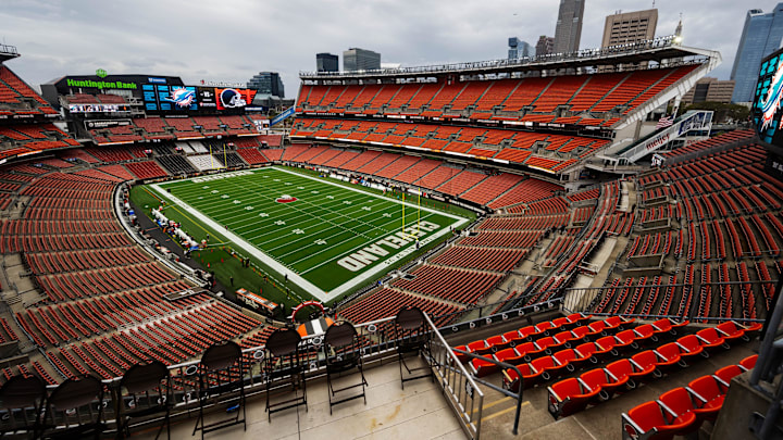 Oct 19, 2025; Cleveland, Ohio, USA; A general view of Huntington Bank Field before the game between the Cleveland Browns and the Miami Dolphins. Mandatory Credit: Ken Blaze-Imagn Images