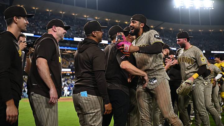 Sep 24, 2026; Los Angeles, California, USA; San Diego Padres right fielder Fernando Tatis Jr. (23) greets teammates after defeating the Los Angeles Dodgers at Dodger Stadium. Mandatory Credit: William Liang-Imagn Images Sep 24, 2026; Los Angeles, California, USA; San Diego Padres right fielder Fernando Tatis Jr. (23) greets teammates after defeating the Los Angeles Dodgers at Dodger Stadium. Mandatory Credit: William Liang-Imagn Images