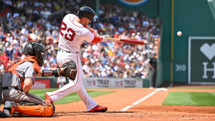 Jul 22, 2026; Boston, Massachusetts, USA; Boston Red Sox second baseman Romy Gonzalez (23) hits a double against the Baltimore Orioles during the third inning at Fenway Park. Mandatory Credit: Eric Canha-Imagn Images Jul 22, 2026; Boston, Massachusetts, USA; Boston Red Sox second baseman Romy Gonzalez (23) hits a double against the Baltimore Orioles during the third inning at Fenway Park. Mandatory Credit: Eric Canha-Imagn Images