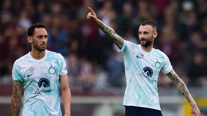 Marcelo Brozovic (R) of FC Internazionale celebrates after... Marcelo Brozovic (R) of FC Internazionale celebrates after...