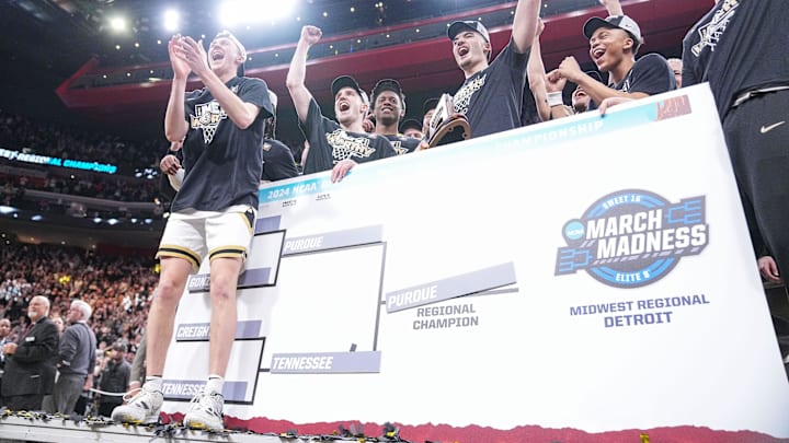 Purdue Boilermakers guard Fletcher Loyer moves Purdue up on the bracket after defeating the Tennessee Volunteers in 2024.