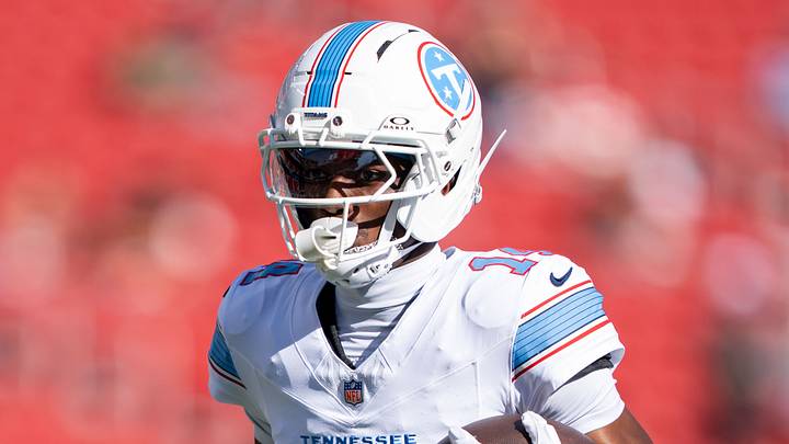 August 13, 2026; Santa Clara, California, USA; Tennessee Titans wide receiver Carnell Tate (14) warms up before the game against the San Francisco 49ers at Levi's Stadium. Mandatory Credit: Kyle Terada-Imagn Images August 13, 2026; Santa Clara, California, USA; Tennessee Titans wide receiver Carnell Tate (14) warms up before the game against the San Francisco 49ers at Levi's Stadium. Mandatory Credit: Kyle Terada-Imagn Images