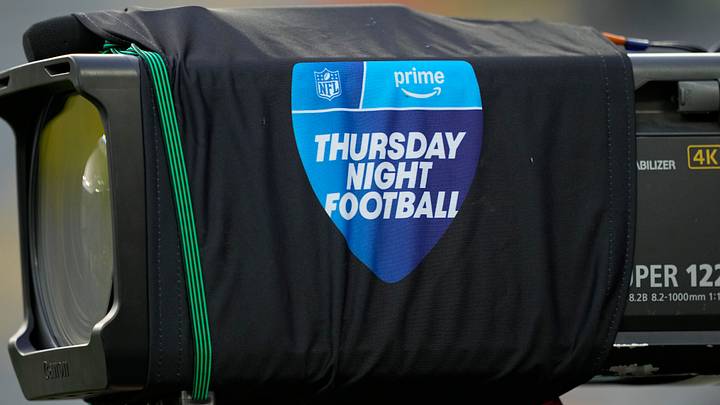 Sep 24, 2026; Green Bay, Wisconsin, USA; General view of Thursday Night Football logo on a tv camera Sep 24, 2026; Green Bay, Wisconsin, USA; General view of Thursday Night Football logo on a tv camera