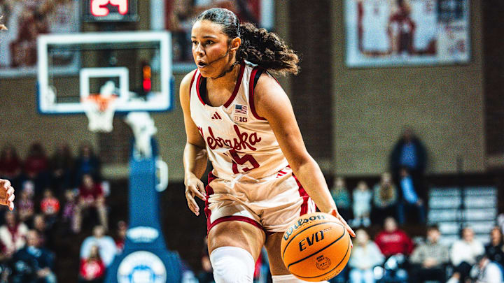 Nebraska guard Kennadi Williams drives against North Dakota State at the Sanford Pentagon in Sioux Falls.
