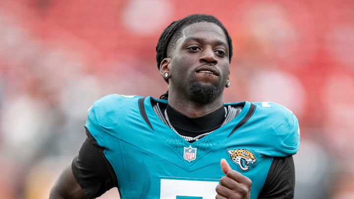 September 28, 2025; Santa Clara, California, USA; Jacksonville Jaguars wide receiver Brian Thomas Jr. (7) after the game against the San Francisco 49ers at Levi's Stadium. September 28, 2025; Santa Clara, California, USA; Jacksonville Jaguars wide receiver Brian Thomas Jr. (7) after the game against the San Francisco 49ers at Levi's Stadium.