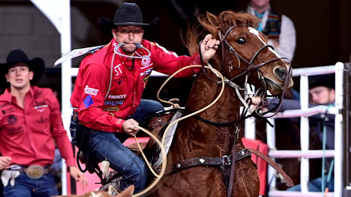 Tie-down roper Haven Meged is hoping to win his first Fort Worth Stock Show ProRodeo Tournament title. Meged, who calls Miles City, Montana, home, topped Bracket 4 in Dickies Arena with times of 8.8 and 8.5 seconds. The $4,410 he won advanced him to the Semi-Finals. 