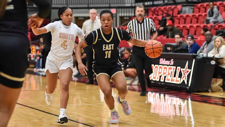 Plano East sophomore guard Arianna Robinson (11) dribbles during a Feb. 14, 2025 game against South Grand Prairie. Robinson is currently playing for Team USA's U16 Women's Junior National Team. Plano East sophomore guard Arianna Robinson (11) dribbles during a Feb. 14, 2025 game against South Grand Prairie. Robinson is currently playing for Team USA's U16 Women's Junior National Team.