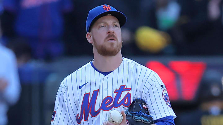 Mar 29, 2026; New York City, New York, USA; New York Mets relief pitcher Richard Lovelady (55) reacts during the tenth inning against the Pittsburgh Pirates at Citi Field. Mandatory Credit: Brad Penner-Imagn Images