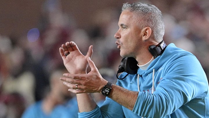 Nov 1, 2025; Tallahassee, Florida, USA; Florida State Seminoles head coach Mike Norvell during the fourth quarter against the Wake Forest Demon Deacons at Doak S. Campbell Stadium. Mandatory Credit: Melina Myers-Imagn Images