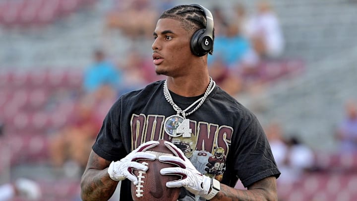 Oct 21, 2023; Tallahassee, Florida, USA; Florida State Seminoles wide receiver Keon Coleman (4).  