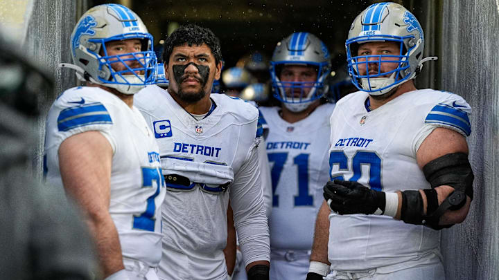 Detroit Lions C Frank Ragnow, OT Penei Sewell, OG Kevin Zeitler, and OG Graham Glasgow.