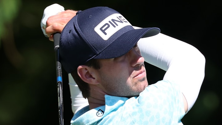 May 16, 2026: Alex Smalley hits the ball on the fourth hole during the third round of the PGA Championship golf tournament. 