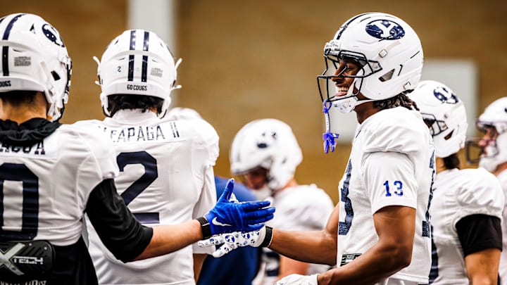 BYU wide receivers Jojo Phillips and Tei Nacua at Spring Camp