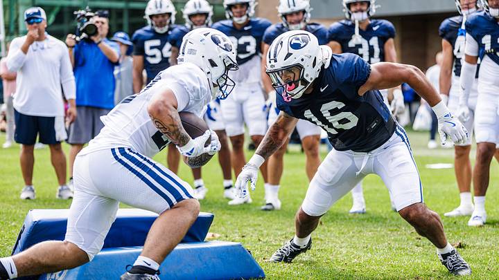 BYU RB Journee Tonga and linebacker Isaiah Glasker at Fall Camp BYU RB Journee Tonga and linebacker Isaiah Glasker at Fall Camp