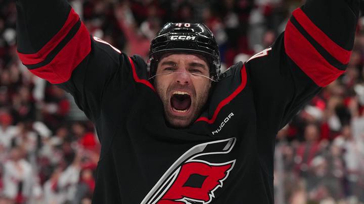 Apr 20, 2026; Raleigh, North Carolina, USA; Carolina Hurricanes left wing Jordan Martinook (48) scores the game-winner in the second overtime against the Ottawa Senators in game two of the first round of the 2026 Stanley Cup Playoffs at Lenovo Center. Mandatory Credit: James Guillory-Imagn Images Apr 20, 2026; Raleigh, North Carolina, USA; Carolina Hurricanes left wing Jordan Martinook (48) scores the game-winner in the second overtime against the Ottawa Senators in game two of the first round of the 2026 Stanley Cup Playoffs at Lenovo Center. Mandatory Credit: James Guillory-Imagn Images