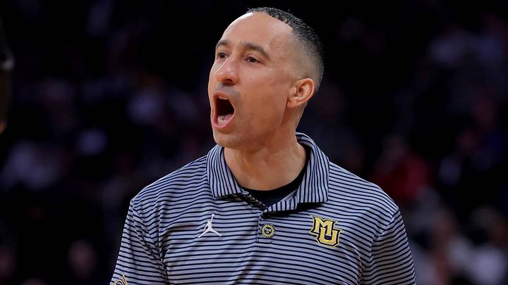 Mar 11, 2026; New York, NY, USA; Marquette Golden Eagles head coach Shaka Smart coaches against Xavier Musketeers during the first half at Madison Square Garden. Mandatory Credit: Brad Penner-Imagn Images