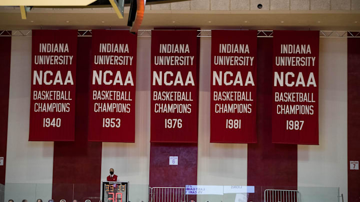 A view of the championship banners in at Simon Skjodt Assembly Hall. A view of the championship banners in at Simon Skjodt Assembly Hall.