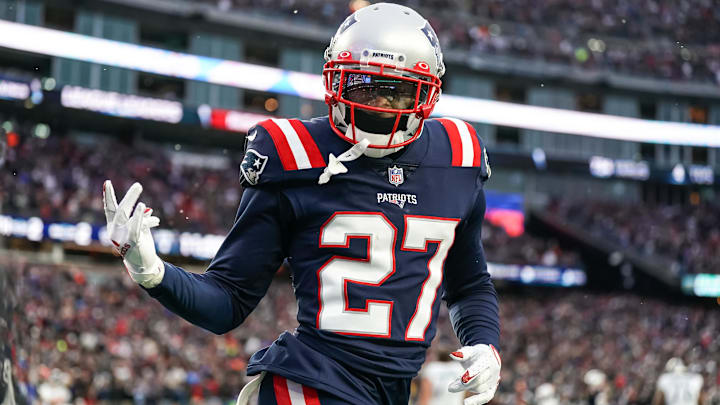 Nov 28, 2021; Foxborough, Massachusetts, USA; New England Patriots cornerback J.C. Jackson (27)