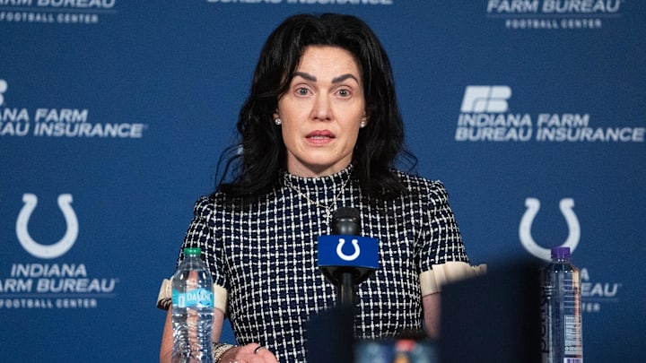 Carlie Irsay-Gordon speaks with media Monday, Jan. 5, 2026, during a press conference held at the Indianapolis Colts practice facility. Irsay-Gordon, the co-owner and CEO of the Colts, addressed questions about the team retaining head coach Shane Steichen and general manager Chris Ballard. Carlie Irsay-Gordon speaks with media Monday, Jan. 5, 2026, during a press conference held at the Indianapolis Colts practice facility. Irsay-Gordon, the co-owner and CEO of the Colts, addressed questions about the team retaining head coach Shane Steichen and general manager Chris Ballard.