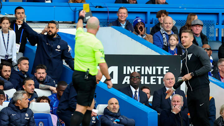 Enzo Maresca was handed a yellow card during Chelsea's 2-1 win over Newcastle United in the Premier League Enzo Maresca was handed a yellow card during Chelsea's 2-1 win over Newcastle United in the Premier League