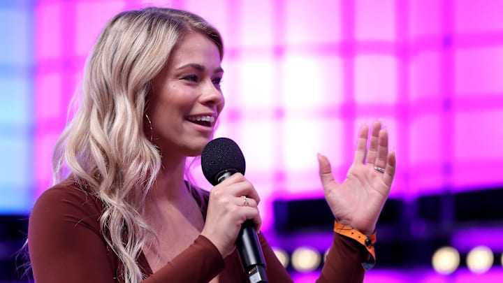 Paige VanZant speaks to the media during a fan Q&A. 