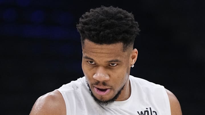 Milwaukee Bucks forward Giannis Antetokounmpo (34) practices before a game against the Chicago Bulls at Fiserv Forum on February 3, 2026. Milwaukee Bucks forward Giannis Antetokounmpo (34) practices before a game against the Chicago Bulls at Fiserv Forum on February 3, 2026.