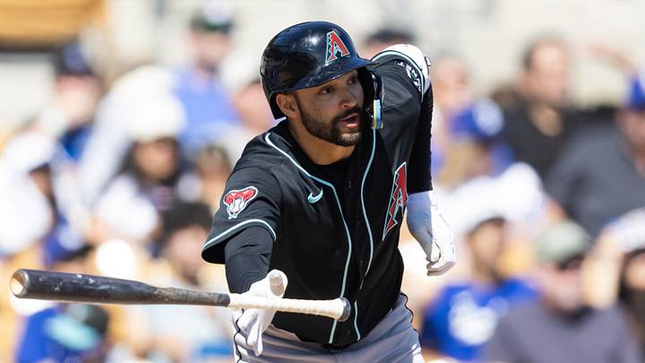Mar 10, 2026; Phoenix, Arizona, USA; Arizona Diamondbacks outfielder Jordan Lawlar against the Los Angeles Dodgers during a spring training game at Camelback Ranch-Glendale. Mandatory Credit: Mark J. Rebilas-Imagn Images