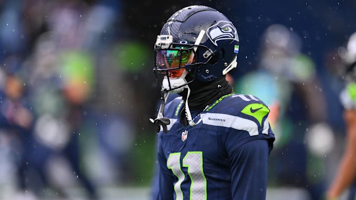 Dec 22, 2024; Seattle, Washington, USA; Seattle Seahawks wide receiver Jaxon Smith-Njigba (11) during warmups before the game against the Minnesota Vikings at Lumen Field. 