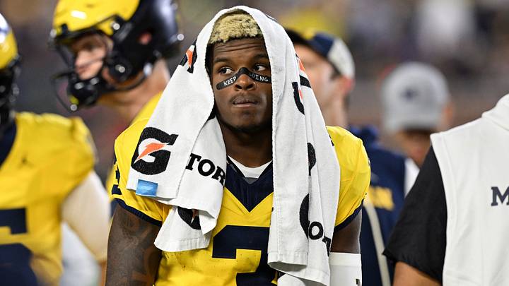 Sep 5, 2026; Ann Arbor, Michigan, USA; Michigan wide receiver Andrew Marsh (3) reacts after only being up by one point against Western Michigan at the end of the second quarter at Michigan Stadium. Mandatory Credit: Lon Horwedel-Imagn Images Sep 5, 2026; Ann Arbor, Michigan, USA; Michigan wide receiver Andrew Marsh (3) reacts after only being up by one point against Western Michigan at the end of the second quarter at Michigan Stadium. Mandatory Credit: Lon Horwedel-Imagn Images