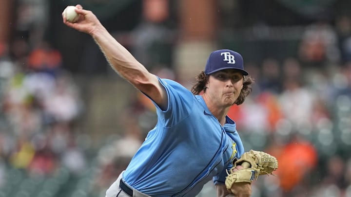 Baltimore, Maryland, USA; Tampa Bay Rays pitcher Ryan Pepiot (44) delivers in the first inning against the Baltimore Orioles at Oriole Park at Camden Yards.