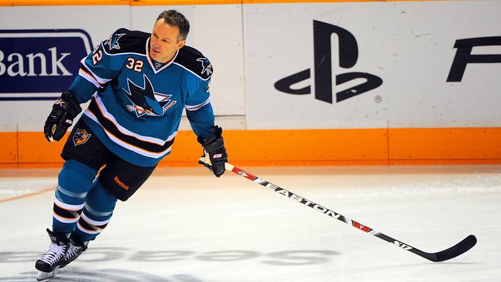 San Jose Sharks right wing Claude Lemieux (32) warms up before the game against the Vancouver Canucks at HP Pavilion. Mandatory Credit: Kyle Terada-Imagn Images San Jose Sharks right wing Claude Lemieux (32) warms up before the game against the Vancouver Canucks at HP Pavilion. Mandatory Credit: Kyle Terada-Imagn Images