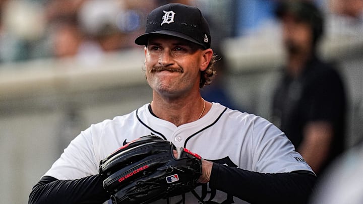 Detroit Tigers pitcher Sawyer Gipson-Long (66) walks into the dugout after pitching fourth inning against New York Mets at Comerica Park in Detroit on Tuesday, September 2, 2025.