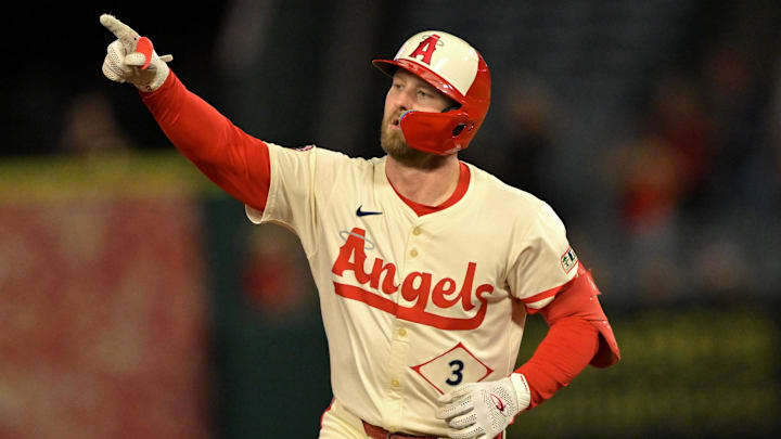 Taylor Ward, pictured, was traded by the Angels to the Orioles for starting pitcher Grayson Rodriguez.