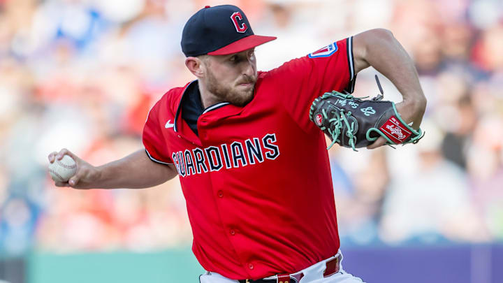 May 10, 2025; Cleveland, Ohio, USA; Cleveland Guardians starting pitcher Tanner Bibee (28) throws a pitch during the first inning against the Philadelphia Phillies at Progressive Field. Mandatory Credit: Ken Blaze-Imagn Images May 10, 2025; Cleveland, Ohio, USA; Cleveland Guardians starting pitcher Tanner Bibee (28) throws a pitch during the first inning against the Philadelphia Phillies at Progressive Field. Mandatory Credit: Ken Blaze-Imagn Images