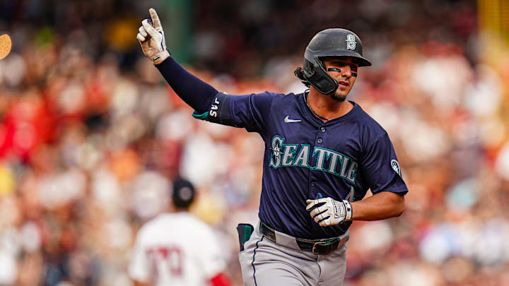 Seattle Mariners third baseman Josh Rojas runs after hitting a home run against the Boston Red Sox on July 31 at Fenway Park.