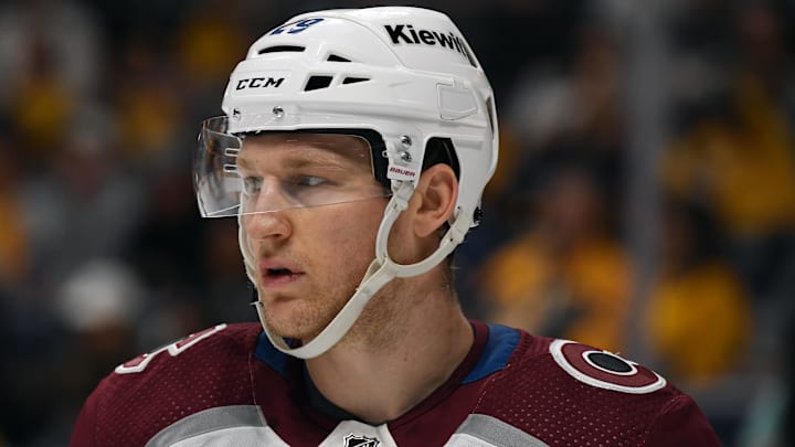 Mar 2, 2024; Nashville, Tennessee, USA; Colorado Avalanche center Nathan MacKinnon (29) waits for a