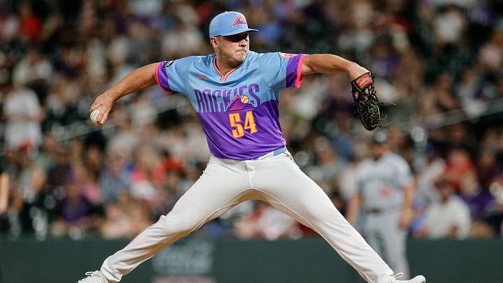Jul 18, 2025; Denver, Colorado, USA; Colorado Rockies relief pitcher Seth Halvorsen (54) pitches in the ninth inning against the Minnesota Twins at Coors Field. Mandatory Credit: Isaiah J. Downing-Imagn Images