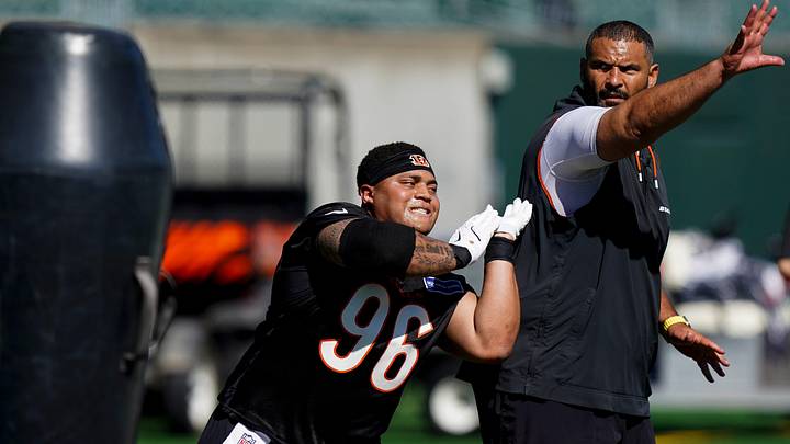 Bengals defensive tackle Landon Robinson (96) runs through a drill during a rookie mini camp workout at the Bengals practice facility in downtown Cincinnati on Friday, May 8, 2026. Bengals defensive tackle Landon Robinson (96) runs through a drill during a rookie mini camp workout at the Bengals practice facility in downtown Cincinnati on Friday, May 8, 2026.