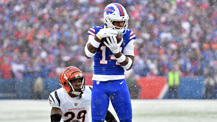 Jan 22, 2023; Orchard Park, New York, USA; Buffalo Bills wide receiver Stefon Diggs (14) makes a