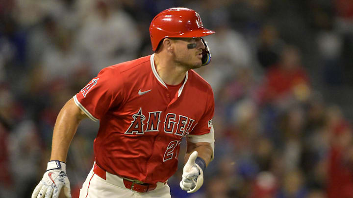 Mar 24, 2025; Anaheim, California, USA; Los Angeles Angels center fielder Mike Trout (27) rounds the bases on a solo home run in the sixth inning against the Los Angeles Dodgers at Angel Stadium. Mandatory Credit: Jayne Kamin-Oncea-Imagn Images Mar 24, 2025; Anaheim, California, USA; Los Angeles Angels center fielder Mike Trout (27) rounds the bases on a solo home run in the sixth inning against the Los Angeles Dodgers at Angel Stadium. Mandatory Credit: Jayne Kamin-Oncea-Imagn Images