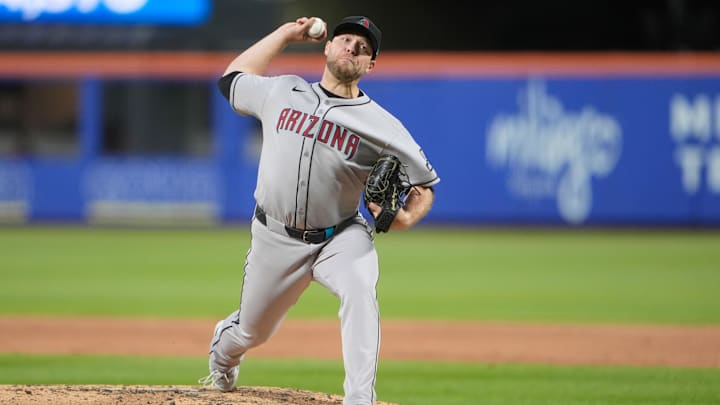 Apr 30, 2025; New York City, New York, USA; Arizona Diamondbacks pitcher Corbin Burnes (39) delivers a pitch against the New York Mets during the third inning at Citi Field. Mandatory Credit: Gregory Fisher-Imagn Images