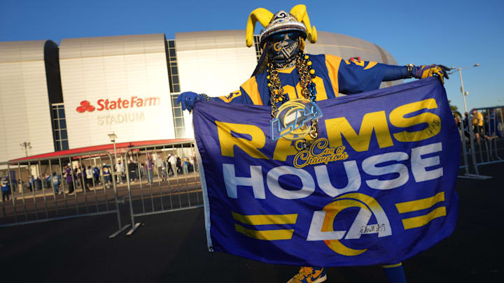 Kenneth Pojoy gathers with fellow fans at State Farm Stadium for a Minnesota Vikings playoff game against the Los Angeles Rams on Jan. 13, 2025, in Glendale.