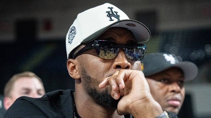 Donovan Mitchell watches The Ville during their game against Sideline Cancer on Monday, July 22, 2024 in Louisville, Ky. at Freedom Hall during the second round of The Basketball Tournament.